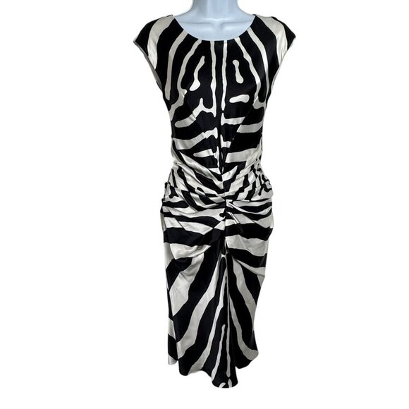 Dior designed by Galliano Black & White silk zebra print midi dress 2008 Size 2 - Picture 13 of 13